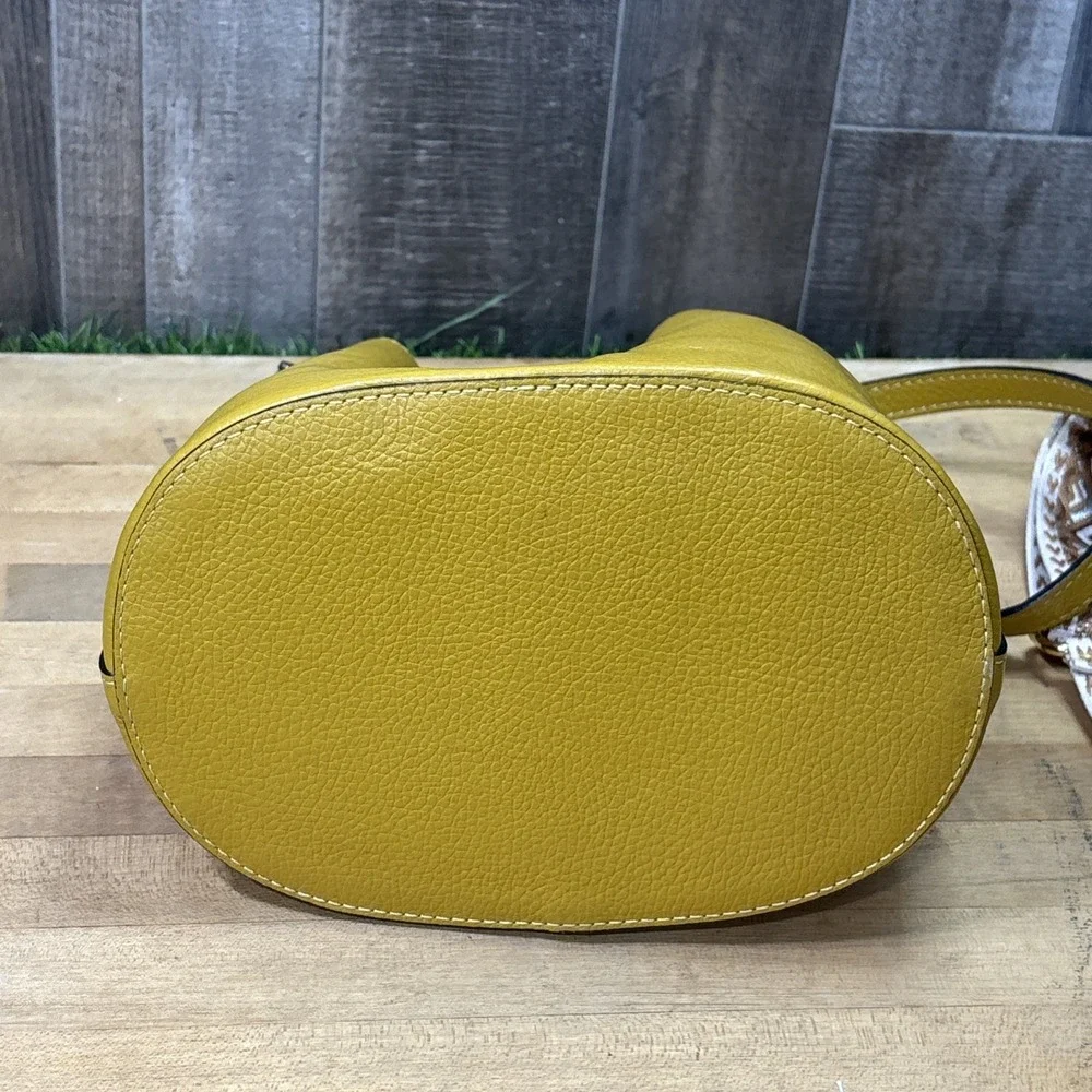Made in Italy Mustard Yellow Genuine Leather Bucket Shoulder Bag Boho Retro